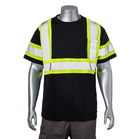 Class 3 Polyester Reflective Tape Safety T-Shirt With Pocket | Front side | Safety black